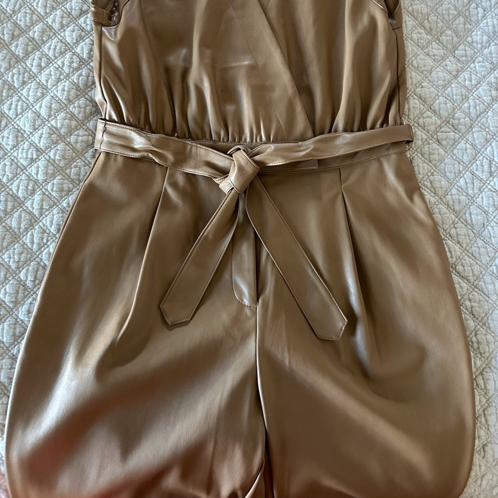 INC International Concepts camel faux leather Jumpsuit
